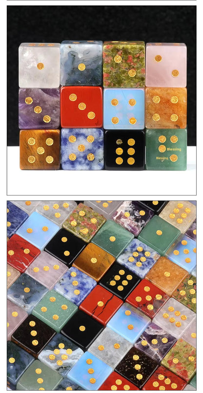 Natural Gemstone Mahjong Dice, Set of 6
