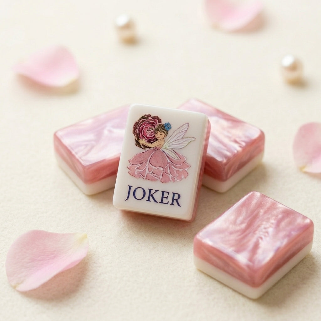Close-up of weighted four-layer acrylic Mahjong tiles